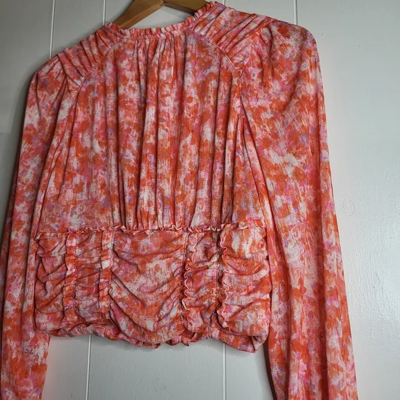 Anthropologie Pink and Orange Abstract Button-Front Blouse - Picture 7 of 12